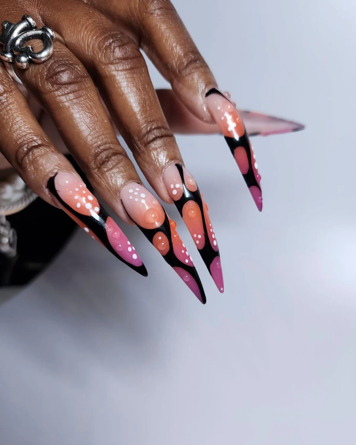 Pink and black deep French stilettos by VIP Nails Sugar Land